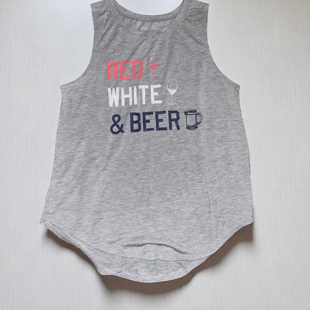 Grayson Threads Gray Tank Top “Red White & Beer” Graphic – Size Small